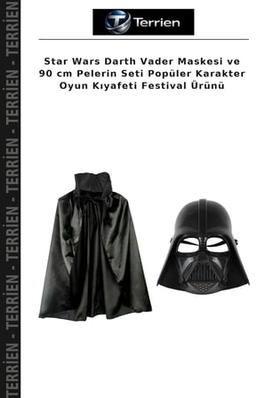 Star Wars Darth Vader Maskesi ve 90 cm Pelerin Seti Popüler Karakter Oyun Kıyafeti Festival Ürünü