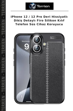 iPhone 12 / 12 Pro Deri Hissiyatlı Dikiş Detaylı Firo Silikon Kılıf Telefon Süs Cihaz Koruyucu