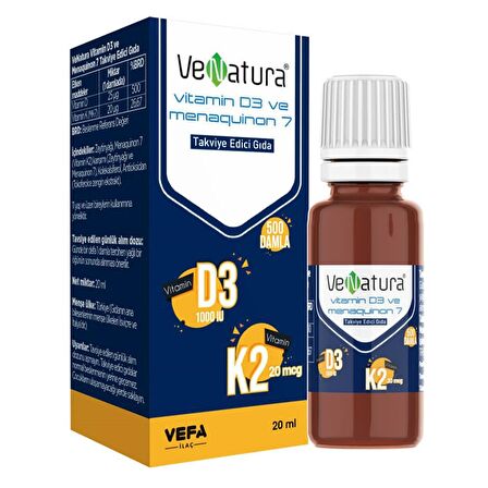 VeNatura Vitamin D3 ve Menaquinon 7 Takviye Edici Gıda 20 ml