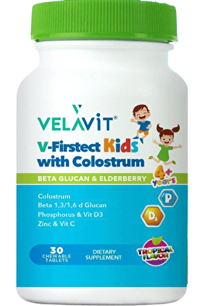 V-Firstect Kids with Colostrum Takviye Edici Gıda(Tropikal Aromalı) 30 Kapsül
