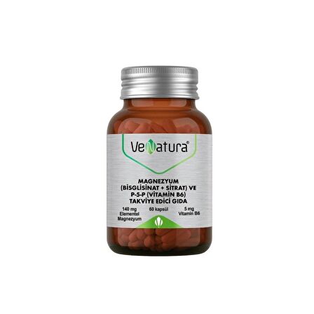 Magnezyum (Bisglisinat+Sitrat) Ve P-5-P (Vitamin B6) İçeren Takviye Edici Gıda 60 Kapsül
