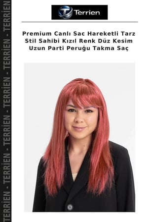 Premium Canlı Sac Hareketli Tarz Stil Sahibi Kızıl Renk Düz Kesim Uzun Parti Peruğu Takma Saç