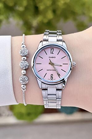 Casio CSISTE66 Kadranı Pembe Kordonu Gümüş Renk Hediye Paketli Kadın Kol Saati ve Bileklik