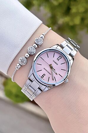 Casio CSISTE66 Kadranı Pembe Kordonu Gümüş Renk Hediye Paketli Kadın Kol Saati ve Bileklik