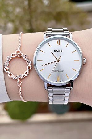Casio CSISTE107 Kadranı ve Kordonu Gümüş Renk Hediye Paketli Kadın Kol Saati