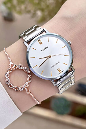 Casio CSISTE107 Kadranı ve Kordonu Gümüş Renk Hediye Paketli Kadın Kol Saati
