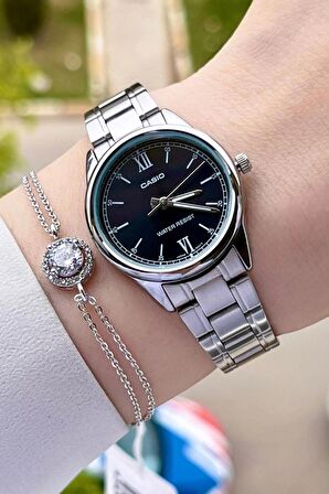 Casio CSISTE25 Kadranı Siyah Kordonu Gümüş Renk Hediye Paketli Kadın Kol Saati ve Bileklik