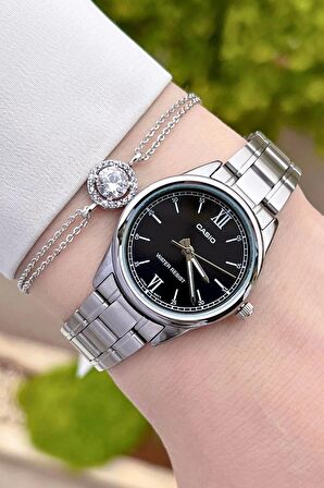 Casio CSISTE25 Kadranı Siyah Kordonu Gümüş Renk Hediye Paketli Kadın Kol Saati ve Bileklik
