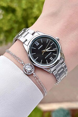 Casio CSISTE25 Kadranı Siyah Kordonu Gümüş Renk Hediye Paketli Kadın Kol Saati ve Bileklik