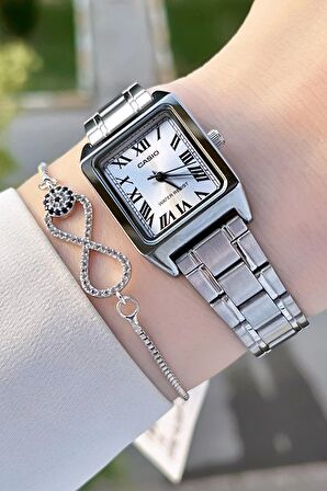 Casio CSISTE44 Kadranı ve Kordonu Gümüş Renk Hediye Paketli Kadın Kol Saati ve Bileklik