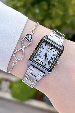 Casio CSISTE44 Kadranı ve Kordonu Gümüş Renk Hediye Paketli Kadın Kol Saati ve Bileklik