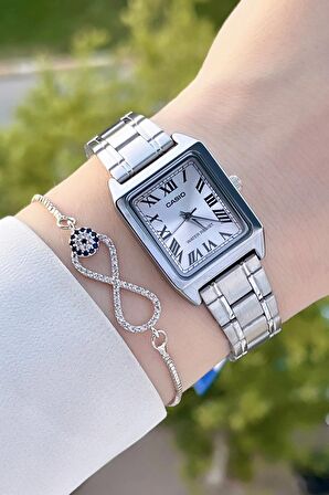 Casio CSISTE44 Kadranı ve Kordonu Gümüş Renk Hediye Paketli Kadın Kol Saati ve Bileklik