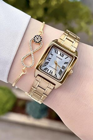 Casio CSISTE68 Gold Renk Hediye Paketli Kadın Kol Saati ve Bileklik