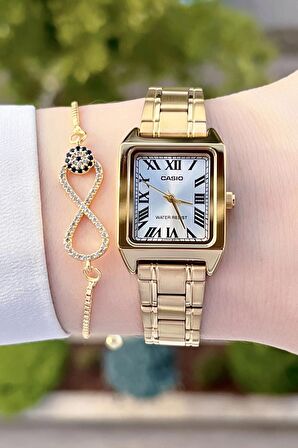 Casio CSISTE68 Gold Renk Hediye Paketli Kadın Kol Saati ve Bileklik