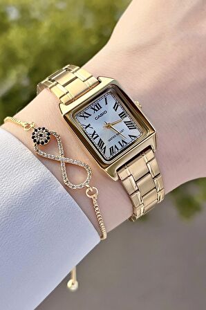 Casio CSISTE68 Gold Renk Hediye Paketli Kadın Kol Saati ve Bileklik