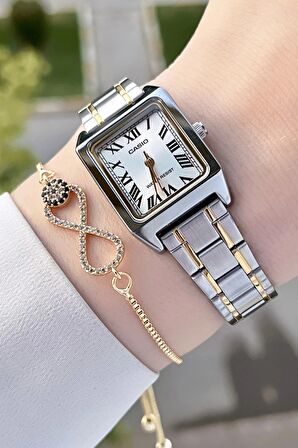 Casio CSISTE45 Gold Gümüş Renk Hediye Paketli Kadın Kol Saati ve Bileklik