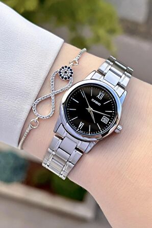 Casio CSISTE69 Kadranı Siyah Kordonu Gümüş Renk Hediye Paketli Kadın Kol Saati ve Bileklik