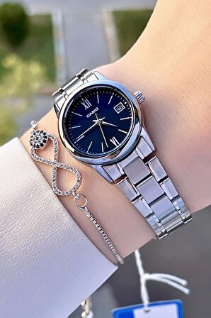 Casio CSISTE70 Kadranı Lacivert Kordonu Gümüş Renk Hediye Paketli Kadın Kol Saati ve Bileklik