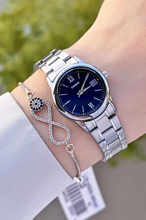 Casio CSISTE70 Kadranı Lacivert Kordonu Gümüş Renk Hediye Paketli Kadın Kol Saati ve Bileklik