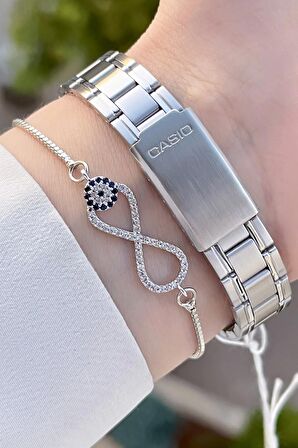 Casio CSISTE70 Kadranı Lacivert Kordonu Gümüş Renk Hediye Paketli Kadın Kol Saati ve Bileklik