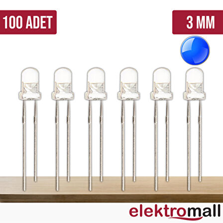 3mm Mavi Şeffaf Led - 100 Adet