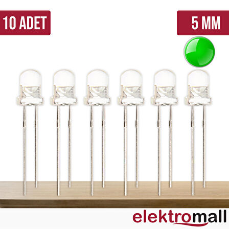 5mm Yeşil Şeffaf Led - 10 Adet