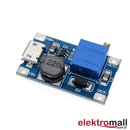 MT3608 DC-DC Voltaj Yükseltici Ayarlanabilir Modül - USB Girişli - 2A