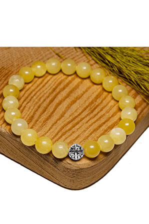 Sertifikalı Aaa Kalite Sarı Kalsit Taşı Bileklik - Gümüş Aparatlı