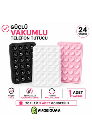 Vakumlu Silikon Vantuzlu Yapışkanlı Telefon Tutucu (1 ADET) Pembe Beyaz ( 1 ADET )