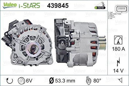 Valeo 439845 Alternatör Start Stop 12V 180A Citroen Berlingo C4 C5 Peugeot 208 3008 Partner Tepee 1.6 HDI 11-Is 9674646180