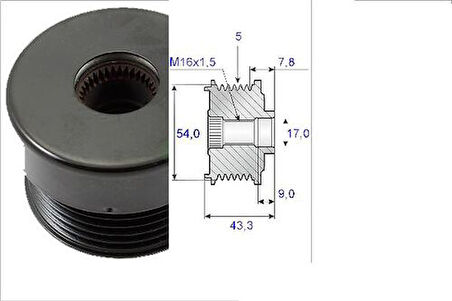 Valeo 588007 Alternatör Kasnağı Bosch Tip 5 Kanal Astra G 98-10 Corsa C 01-11 Vectra C 02-08x14Xe-Z14Xe-X16XEL-Z16Xe-Z18Xe 1204412