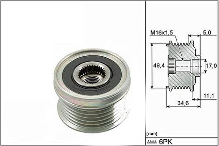 Valeo 588018 Alternatör Serbest Hareketlı Gergi Rulmanı Golf 06 14 Gopl 05 07 Jetta 06 08 Passat Touran Altea Tol 03C903119C