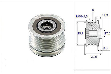 Valeo 588020 Alternatör Kasnağı W203 00-07 W210 99-02 W220 98-05 Vito W639 03-Sprinter 901 902 903 904 905 906 00- 6111550615