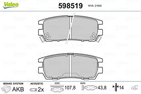 Valeo 598519 Fren Balatası Arka Mitsubishi Pajero 90-01 MB858380