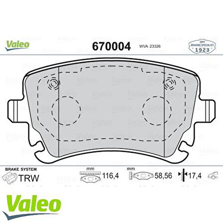 Valeo 670004 Arka Fren Balatası Volkswagen Transporter T5 03-A4 04 09 A6 04 11 A8 03 10 Fişsiz 4F0698451F