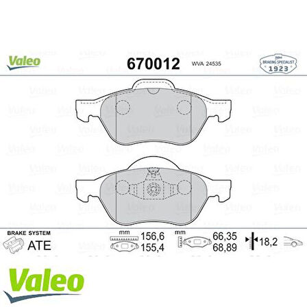 Valeo 670012 Ön Fren Balatası Takım Clio III 2005-2.0I Clio III 2009-2.0I 140 Laguna III 2007-1.5DCI 1.6L 3.0Dc 410601237R