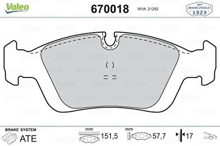 Valeo 670018 Fren Balatası Ön BMW E46 E36 91-04 34116761244