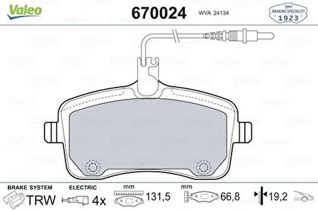 Valeo 670024 Ön Fren Balatası P407 1.6HDI 110 Fap.1.8 2.0 2.0 HDI 135 Fap 04-Fişli 4252.77