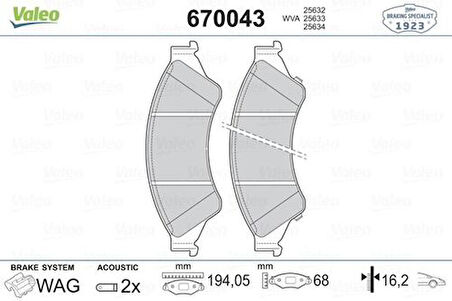 Valeo 670043 Ön Fren Balatası Ford Ranger 2.2 TDCI 2.2 TDCI 4x4 3.1 TDCI 04 10 1723538