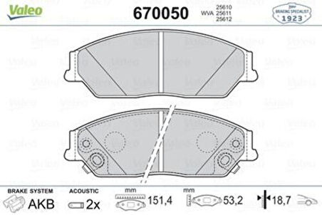 Valeo 670050 Ön Fren Balatası Toyota Camry 06-11 Lexus 12- 446506090