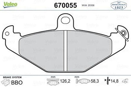 Valeo 670055 Arka Balata Renault 21 86-94 Laguna 93-01 Safrane 92-01 Espace 96-02 4762999