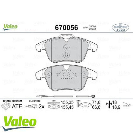 Valeo 670056 Ön Fren Balatası Fıslı C5 X7 1.6 16V 1.8 16V 2.0 16V 1.6Hdı 2.0Hdı 02 08> P407 Dw10Bted4 2.0 16V