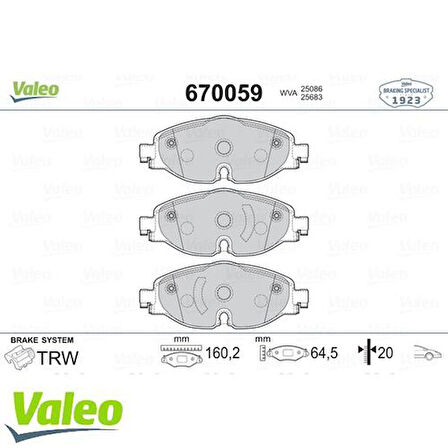Valeo 670059 Ön Fren Balatası A3 Golf VII Leon Octavia 1.2 1.4 1.8TFSI 1.6 2.0TDI 12- 2K5698151A