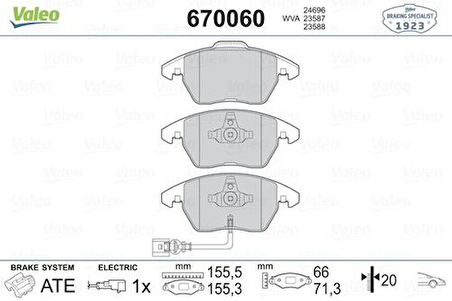 Valeo 670060 Fren Balatası Ön Fişli Golf IV 97-Golf V 03-Golf VI 08-Polo V 09-Eos 06-Jetta III 05-Jetta Iv 3C0698151C