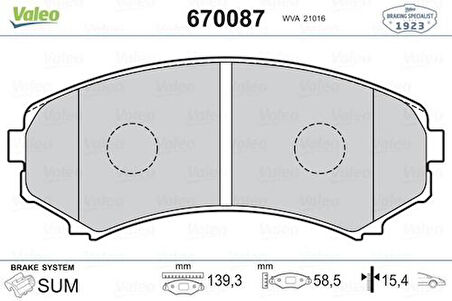 Valeo 670087 Ön Fren Balatası Pajero III 3.2 3.5 V6 Gdı Dı D 00>9