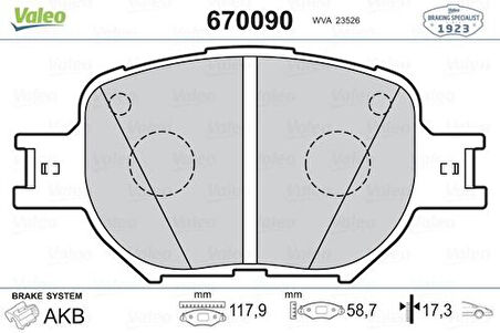 Valeo 670090 Fren Balatası Ön Toyota Corolla 2001-2007 Verso 2001-2003 446513030