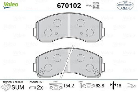 Valeo 670102 Fren Balatası Ön Bongo 97-K2500 02-K2700 98-Asıa Hı-Topıc 93-98 RB913311261