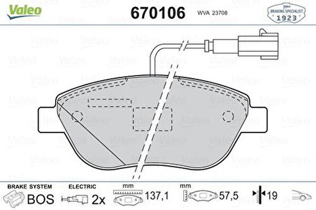 Valeo 670106 Ön Fren Balatası Doblo 1.3 1.9 JTD 07-Grande Punto 1.3 Multijet 05-Stilo 05-Linea 07-Bravo 07-Idea 1.3 05-G 45022S6DE01
