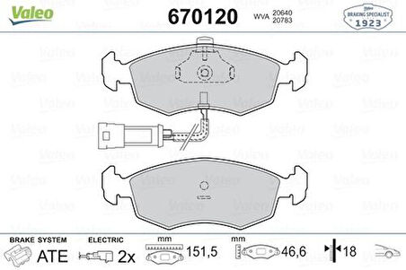 Valeo 670120 Ön Balata Fişli Escort III-Fiesta III-Orion-Sierra 1595524