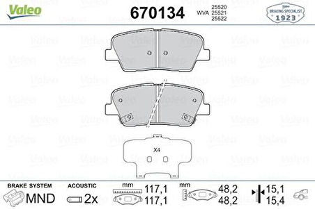 Valeo 670134 Arka Fren Balatası Santa Fe 06-12 Sorento 09-Genesıs 11- 583022MA00